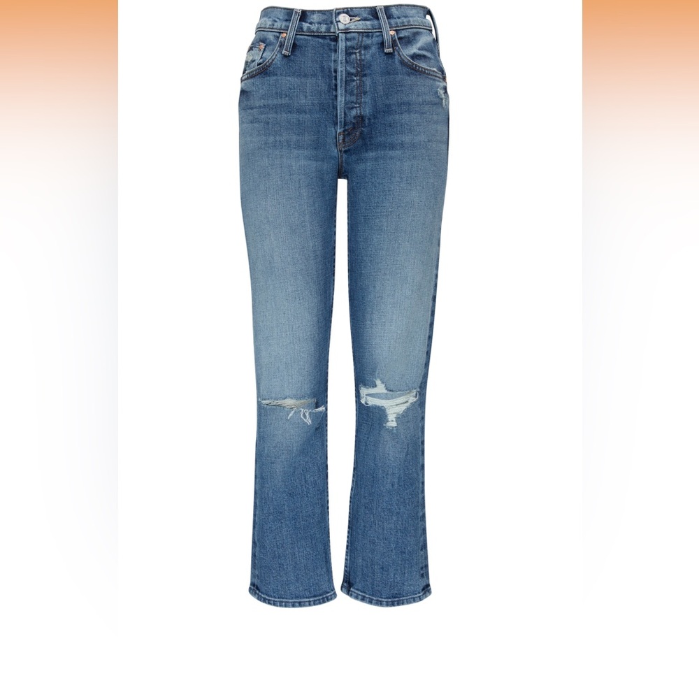MOTHER Distressed Blue Straight Leg Jeans